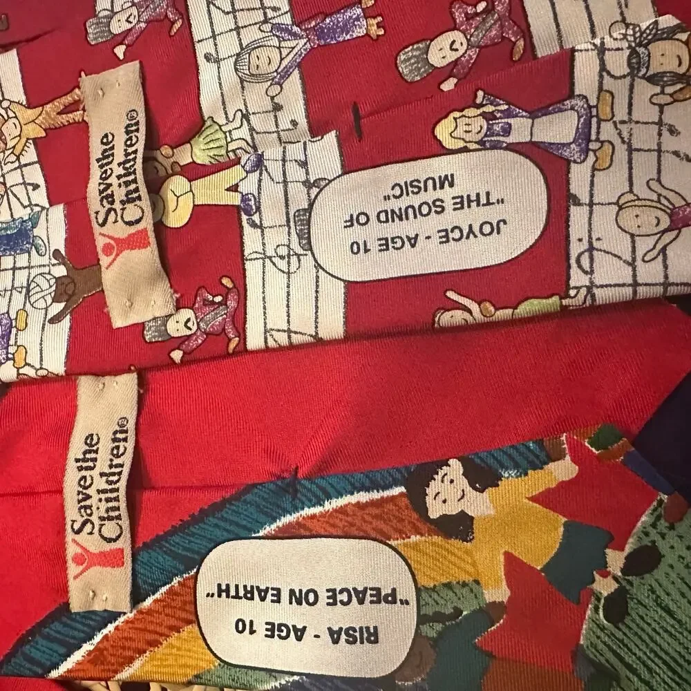 Save the Children 100% Silk, Made in USA Ties X 2. Designed by Children. READ